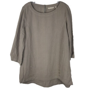 Soft Surroundings Oceo Gauze Tunic 3/4 Sleeve Top Buttons Tan Beige Medium